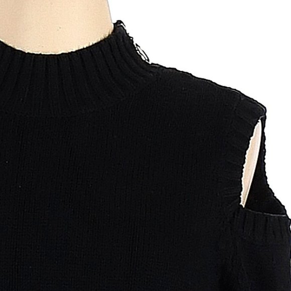 SUSAN GRAVER Black Gold-Zip Cold Shoulder Cotton Blend Pullover Sweater Size L - Picture 3 of 5